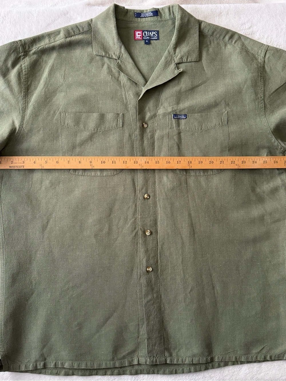 Ralph Lauren Chaps Green Linen-Cotton Shirt Short Sleeve Button Down-XL- EUC - Picture 6 of 11